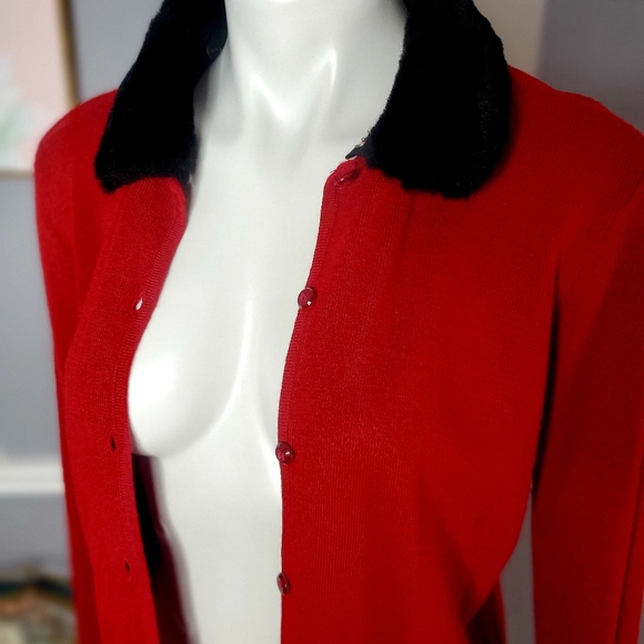 Villager Liz Claiborne Cardigan, Red Sweater, Med - Picture 4 of 4